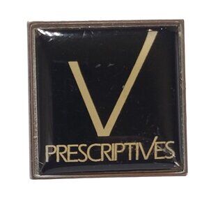 Prescriptives Cosmetics V Logo Square Enamel Pin Makeup Brand Pinback Black Gold